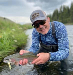 Barley Legal streamer eating rainbow trout