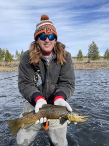 Fly fishing in the winter with latex gloves